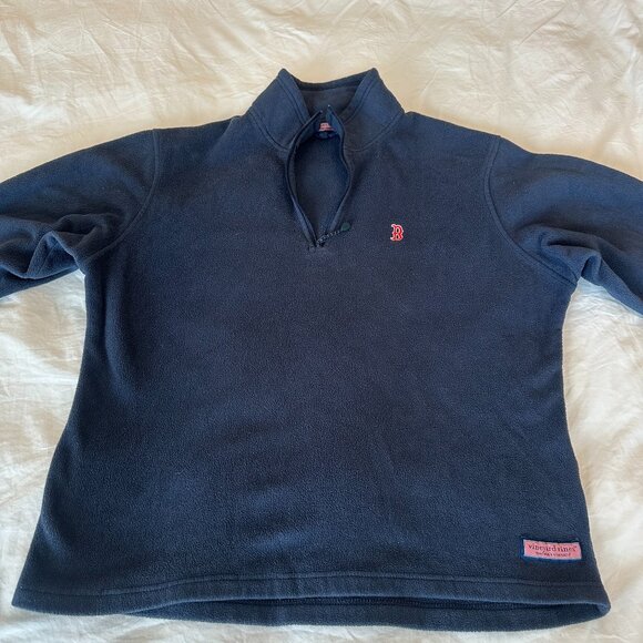 Vineyard Vines Boston Red Sox B Size Large Fleece Navy quarter zip - Picture 1 of 8